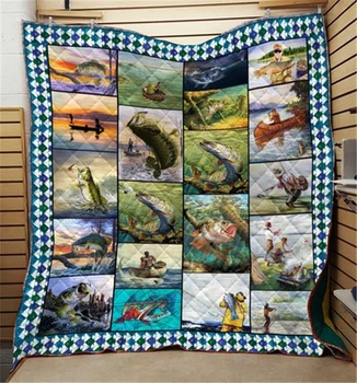 

Summer 3D Fishing Quilt Blanket For Kids Adults Bedding Throw Soft Warm Thin Office Blanket With Cotton Quilt King Size