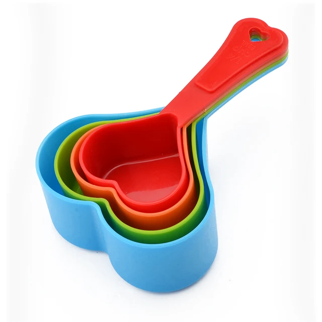 4Pcs Heart Shape Measuring Cups Creative ABS Plastic Measuring Spoon