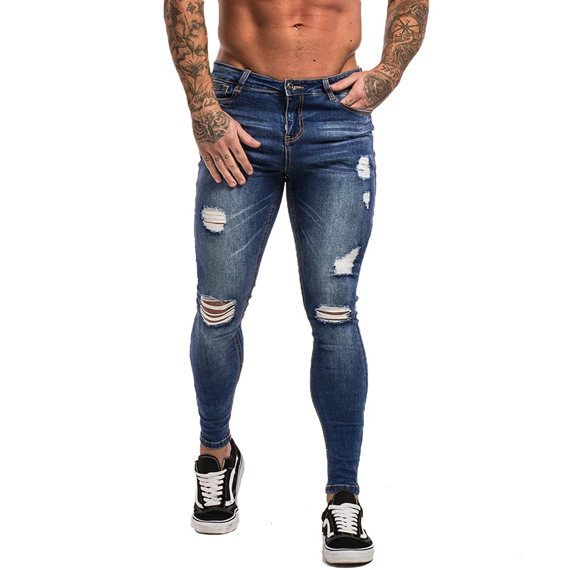 blue super skinny ripped jeans mens