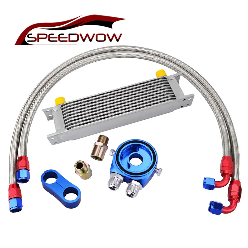 

SPEEDWOW 10Row AN10 Engine Transmission Oil Cooler+10AN Oil Adapter Filter+Oil Swivel Fuel Hose line+Seprator Divider Clamp Kit