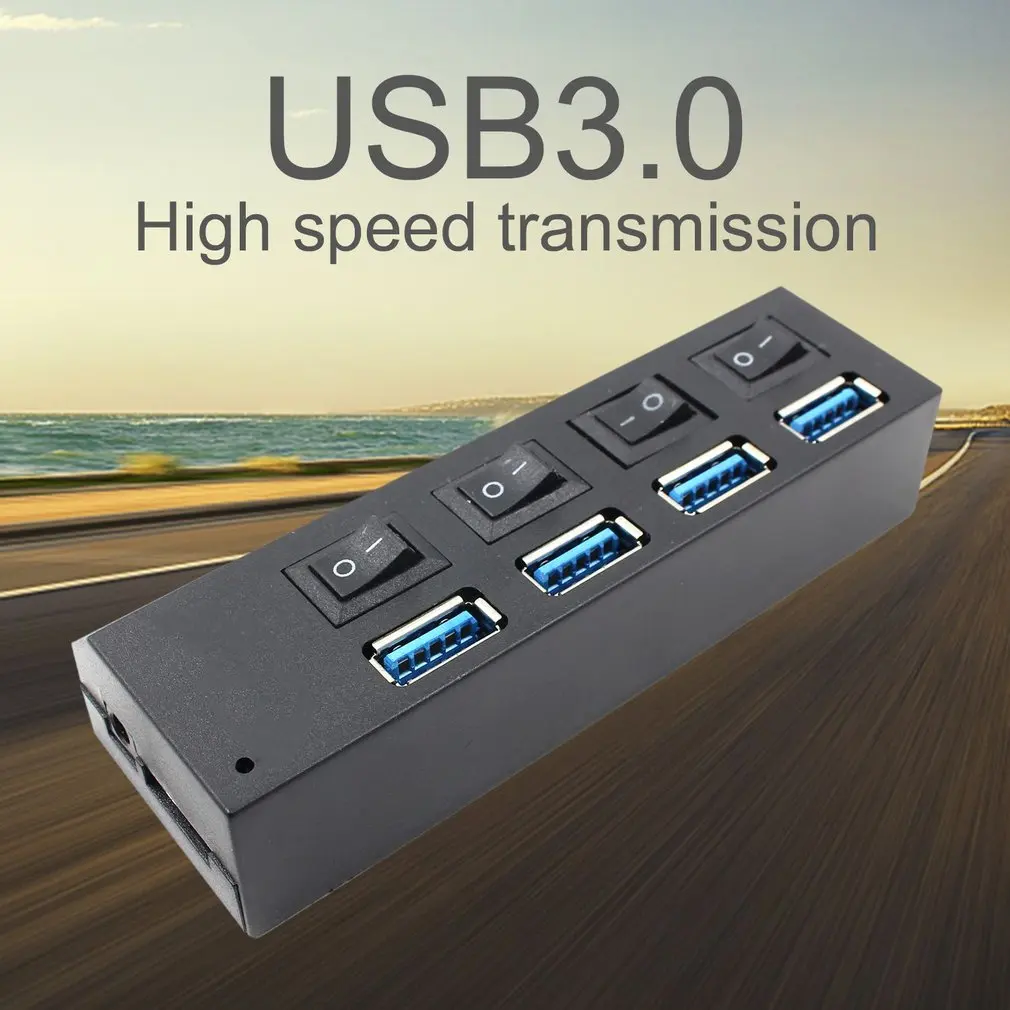 Высокоскоростной концентратор USB 3,0 с 4 портами и переключателем питания usb-хаб для настольного ноутбука с вилкой Стандарта ЕС и США