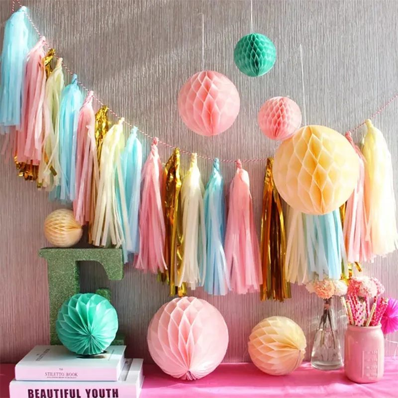 

5pcs / bag 14 inch Tissue Paper Tassel foil Garland DIY Sets Wedding Decorations Garland Baby Shower Birthdays Party Rose gold