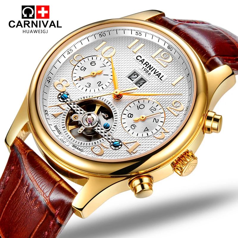 Часы Carnival tourbillon Мужские автоматические механические модные водонепроницаемые