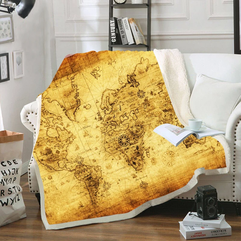 

World Map Printed Velvet Plush Throw Blankets for Kid Adults Sherpa Fleece Yellow Blanket for Beds Sofa Thin Quilts Home Decor