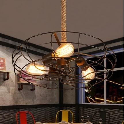 

Metal Fan Hemp Rope Creative Loft Style Edison Vintage Pendant Lights Fixtures For Dining Room Hanging Lamp Indoor Lighting