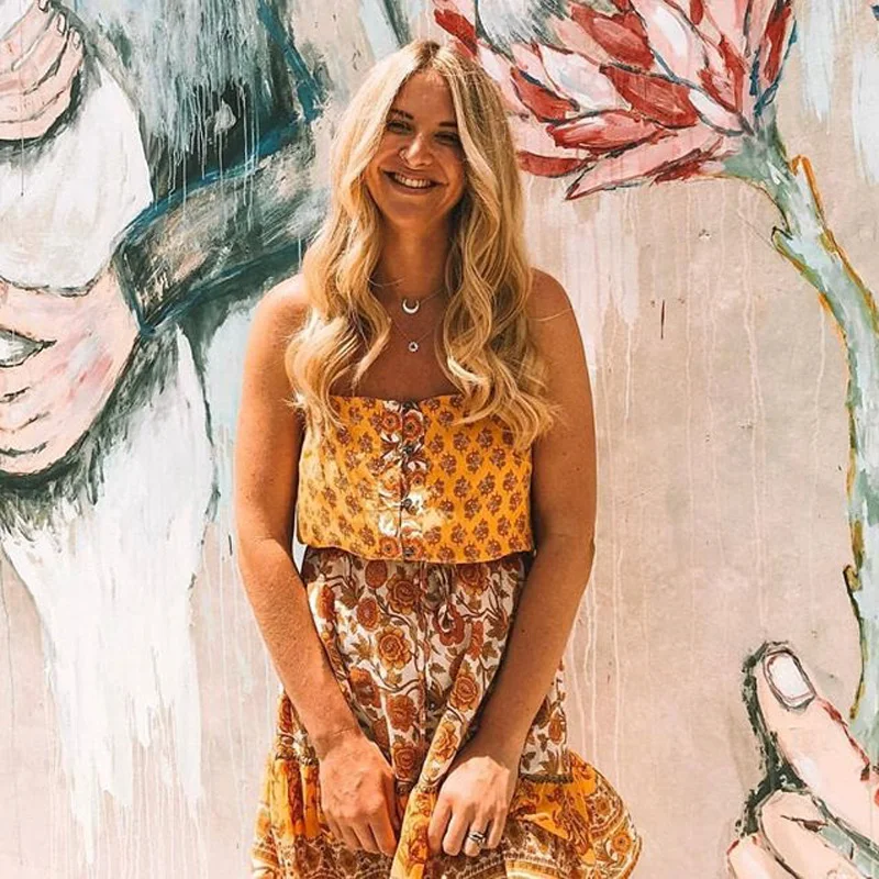 

Yellow Printed Elegant Boho Summer Dress Women Floral Print Strapless Mini Dress Woman Robe Femme Backless Sexy Beach Dresses