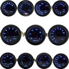 52mm impulsionador/vácuo/temperatura da água/temperatura do óleo/pressão/tensão/tacômetro/ar taxa de combustível/medidor egt analógico azul led + 52mm medidor pods