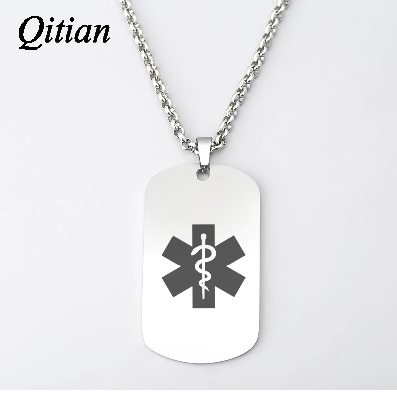 Qitian Personalized Custom Medical Alert ID Necklace Army Dog Tag Necklaces & Pendants Men