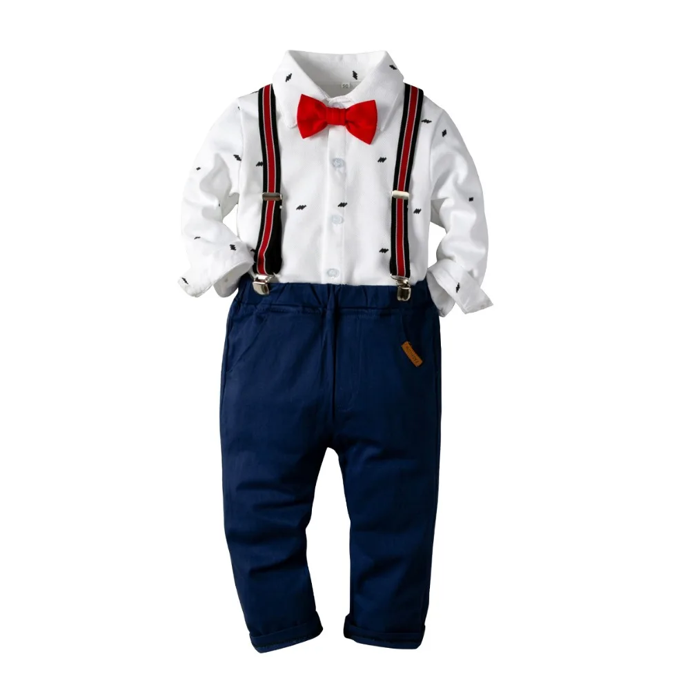 

Children Boys Clothing Set 2019 Spring Boy Gentleman Bow tie Shirt +Suspender Trouser 2 Pieces Boy Clothes Toddler Boys Outfits