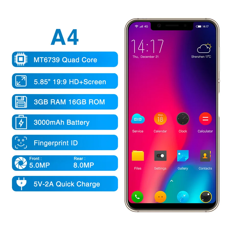 Мобильный телефон Elephone A4 5 85 'ཏ:9 HD + с зазубренным экраном Android 8 1 MT6739