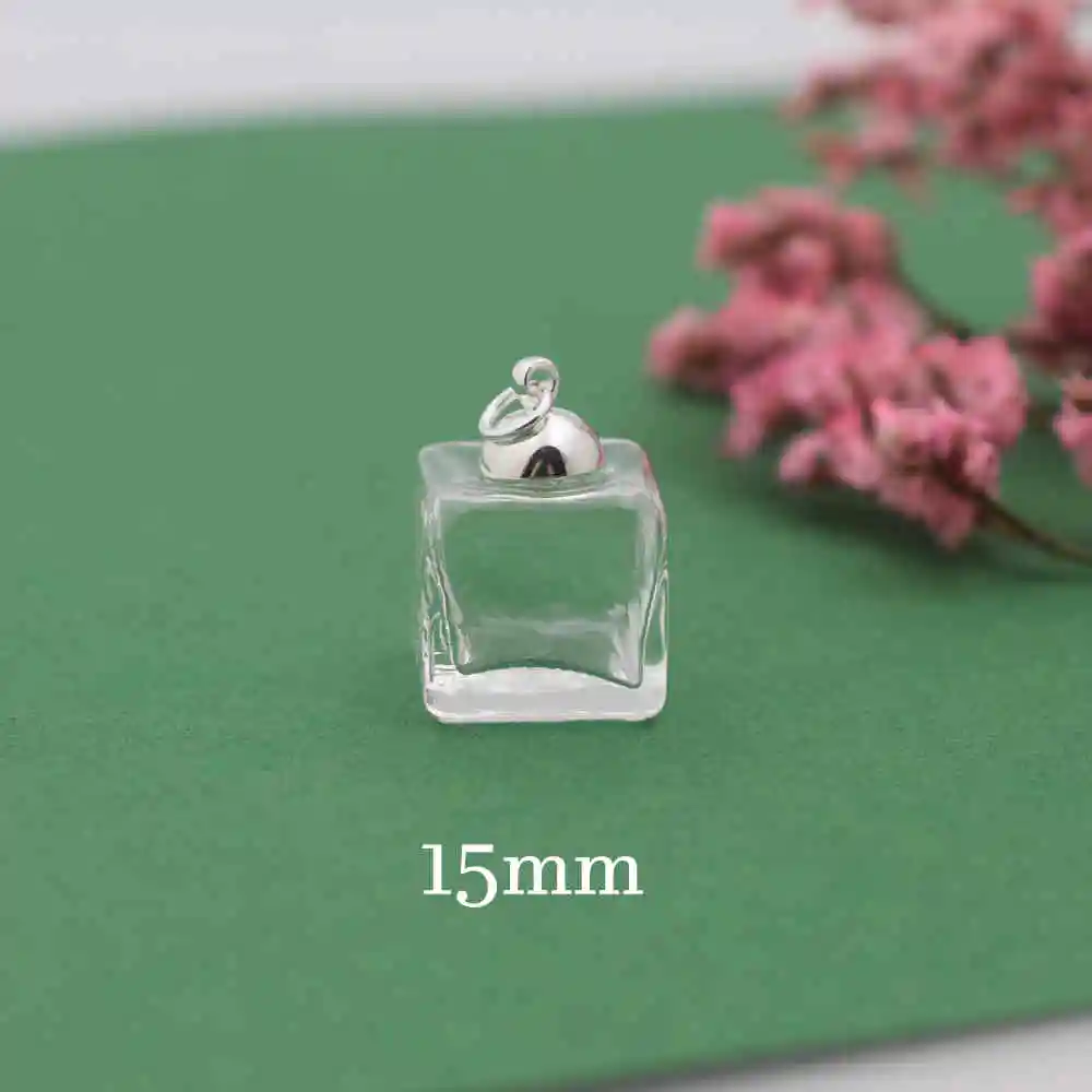 1 компл. Куб стеклянный пузырь с крышкой набор ювелирных изделий пустой кубик Крышка для стеклянной бутылки стеклянный шар - Окраска металла: 15mm cube silver cap