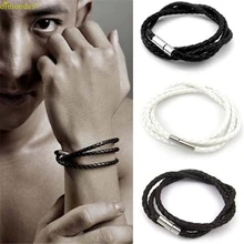 2018 pulseras para hombres y mujeres a estrenar, pulseras de cuero de moda para hombres, brazalete de cuerda redonda hecho a mano, encanto Homme mujer #(China)