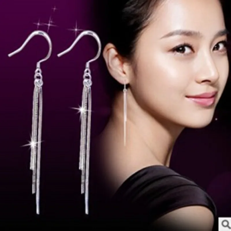 

2018 Fashion Silver Color Earrings Exaggerated Tassel Earrings Three Lines Long Drop Water Design Women Ear Jewelry Wholesale