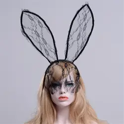 Кружева Кролик уши Veil черный маска для глаз вечерние головной убор Вечерние Маски для девочки