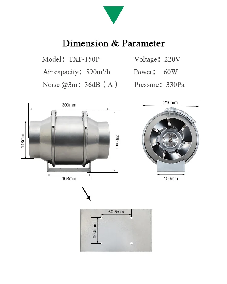 6 дюймов металлический смешанный поток встроенный воздуховод вентилятор труба вытяжной вентилятор Потолочный вентиляционный вентилятор турбо вентилятор экстрактор вентилятор 220 В 150 мм