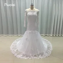 Real Sexy Wedding Dresses 2017 Off the Shoulder Boat Neck Long Sleeves Bridal Gown Mermaid Wedding Gown Robe de Soiree FW60