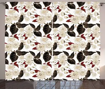 

Floral Curtains Chinese Plum Flowers Branches Eastern Oriental Zen Bohemian Pattern Living Room Bedroom Window Drapes Beige