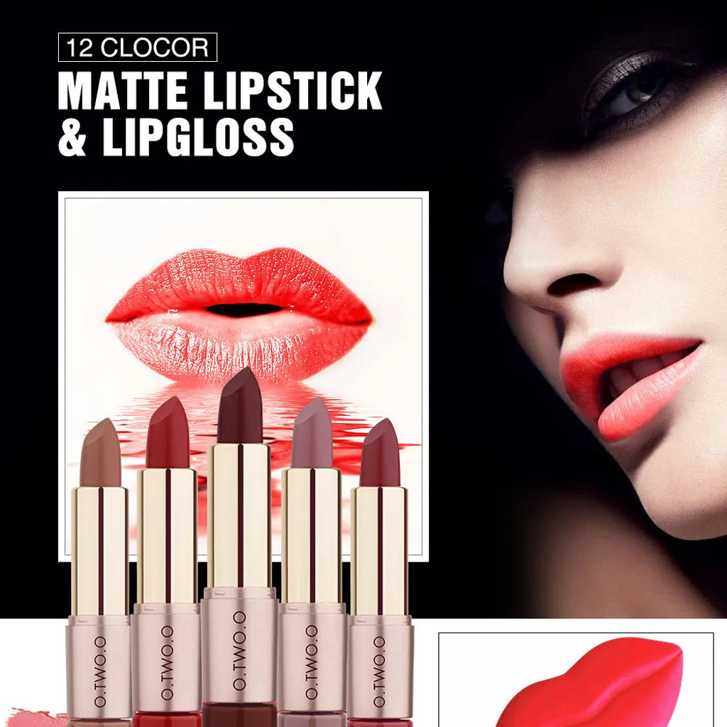 

Ladies 2 in 1 Velvet Matte Lipstick Lip Gloss Double-End Makeup 12 Colors waterproof lipstick long lasting rouge a levre nude