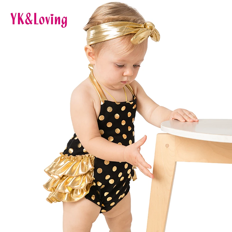 

Summer Ruffled baby girl Romper Polka Dots Girls Bubble Bloomer+Headband 2016 Newborn Baby Costumes Cotton bebe clothes outfits