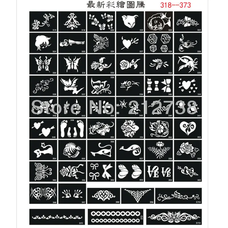 100pcs Airbrush Glitter Tattoo Stencil Woman Girl Kids Drawing Template Small Cute Flower Butterfly Cartoon Henna Tattoo Stencil