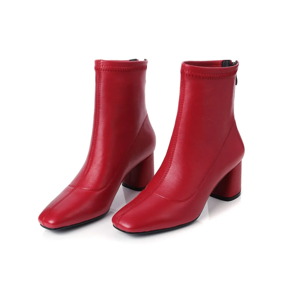 Krazing Pot/; натуральная кожа; Винтажный стиль; квадратный носок; высокий толстый каблук; однотонные Женские ботинки в стиле панк; красивые растягивающиеся ботильоны суперзвезды; L13 - Цвет: Красный