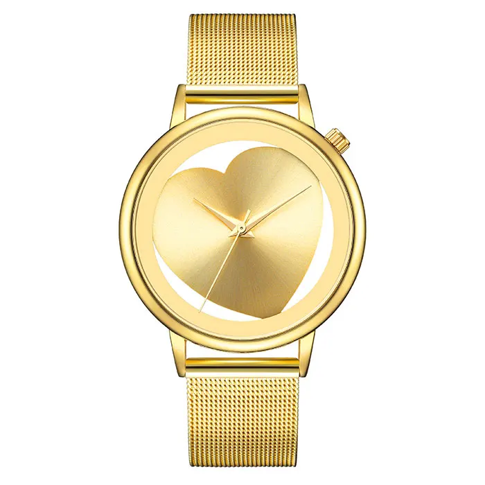 Креативные полые женские кварцевые часы Аналоговые черные часы из нержавеющей стали с сетчатым ремешком брендовые Дизайнерские наручные часы модное платье Relogios - Цвет: Steel Gold