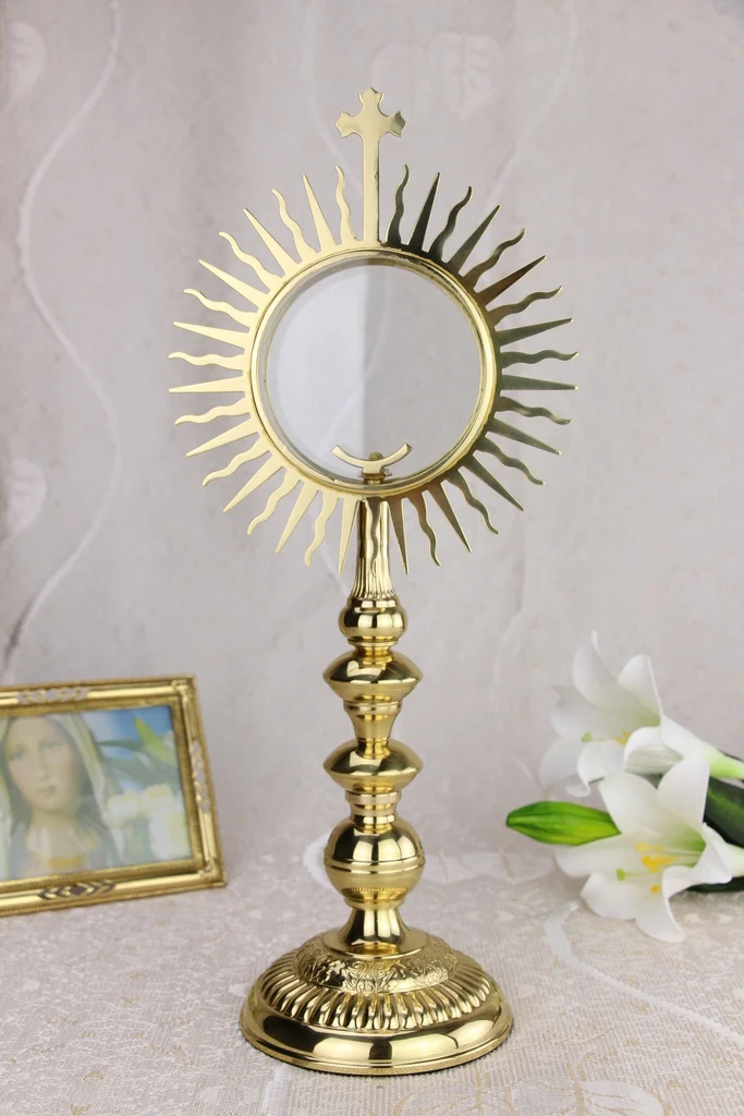 Brass Monstrance Reliquary with Luna for Catholic Church Mass 16.22"H