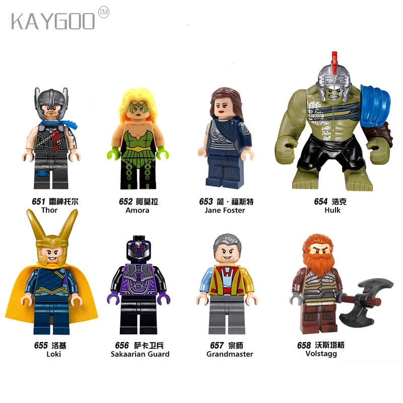

Super Hero Figure Thor Amora Jane Foster Loki Sakaarian Guard Grandmaster Volstagg Building Blocks set models toys