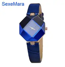 2016 New high quality jewelry watch fashion gift table women Watches Jewel gem cut black surface