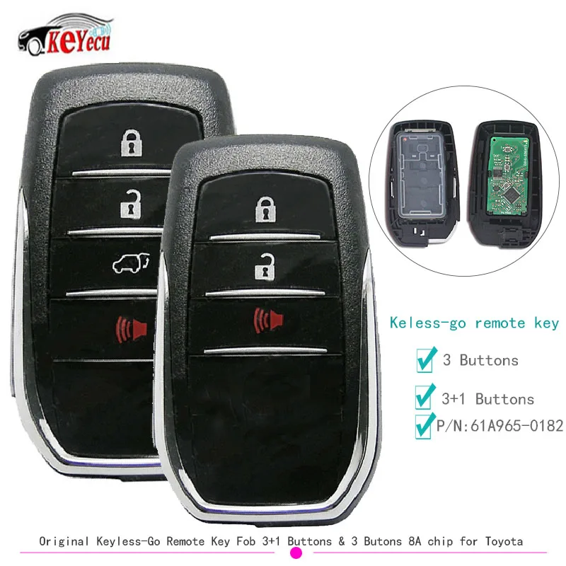 

KEYECU Original Keyless-Go Remote Key Fob 3+1 Button FSK 313.8MHZ & 3 Buttons 433.3MHZ 8A chip with for Toyota P/N:61A965-0182