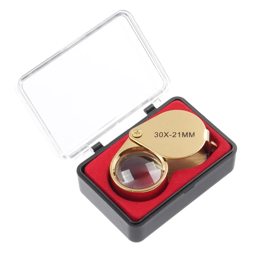 New Golden 30X21mm Jewelers Eye Loupe Magnifier Magnifying glass Lens With Case