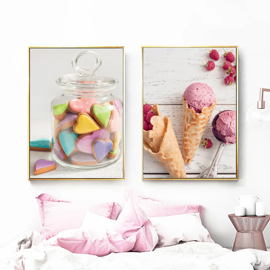 Ice Cream Macaron Unicorn Cake Wall Art Canvas Painting Posters And Prints Wall Pictures For Kids Room Baking Coffee Shop Decor