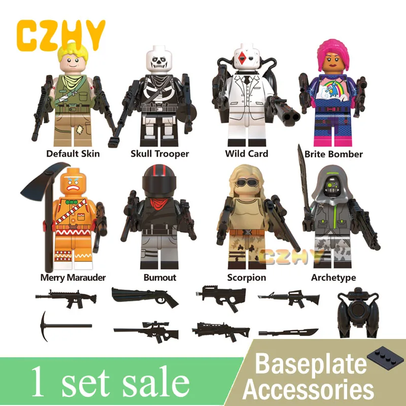 

Fortnited TPS Building Blocks Legoings Skull Trooper Default Skin Wild Card Brite Bomber Burnout Scorpion Archetype Toys Gifts