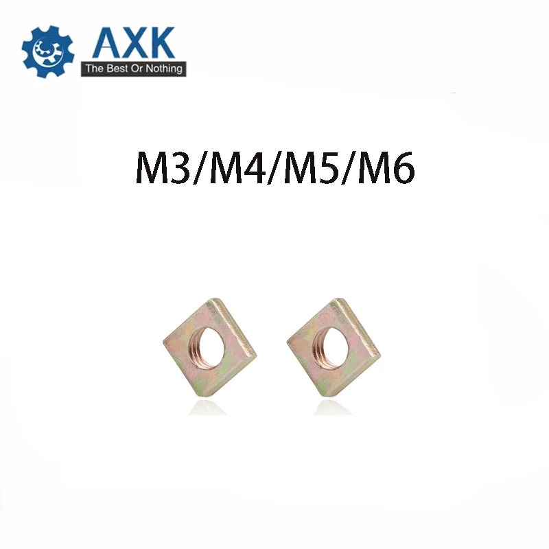 

50Pcs DIN562 M3 M4 M5 M6 Color Zinc Plated Square Nuts Without Bevel Block Square Quadrangle Galvanized Pressed Nuts