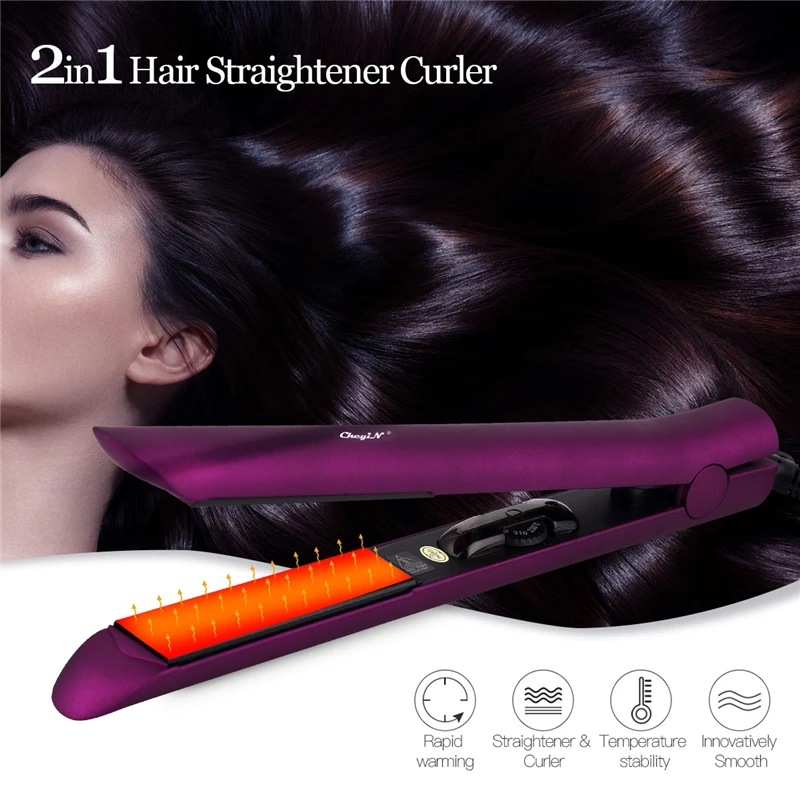 

2 In 1 Hair Straightener & Curler Professional Hair Styling Fast Heating PTC Flat Iron Straightening Wove Curling Adjustable 39
