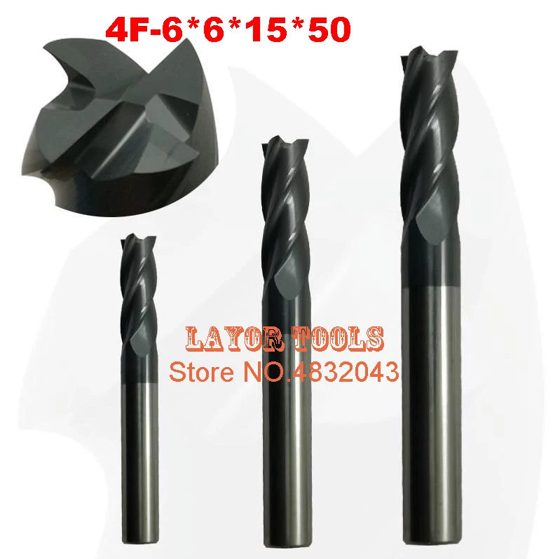 

4f-6.0*6*15*50,hrc50,carbide End Mills,carbide Square Flatted End Mill,4 Flute,coating:nano,factory Outlet Length