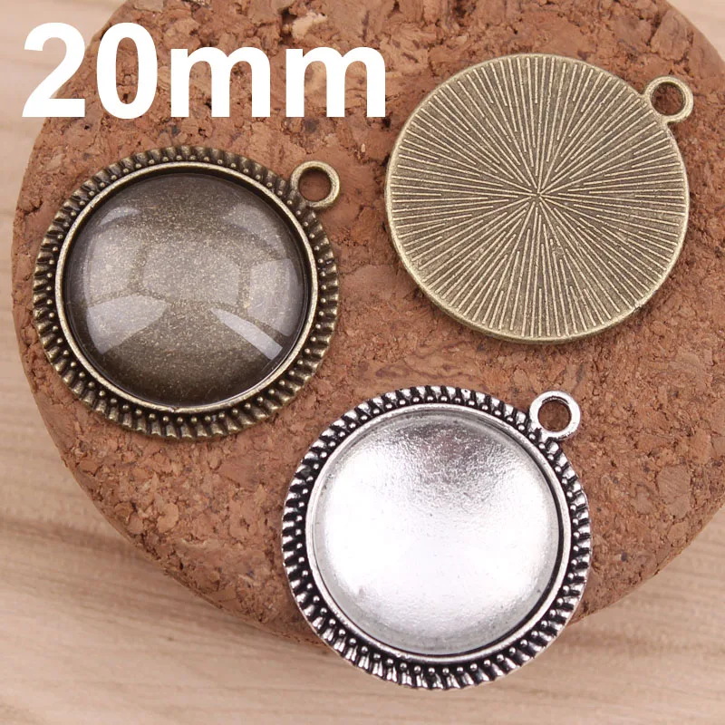 500sets/lot 20mm Round Pendant Blank Clear Glass Cabochons Settings Fit Cabochon Tray | Украшения и аксессуары