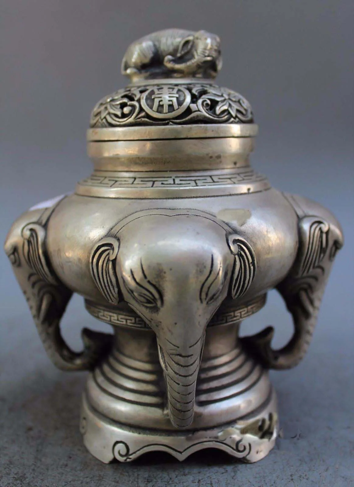 

6 Collect Chinese Old Silver Handmade Elephant incense burner Censer