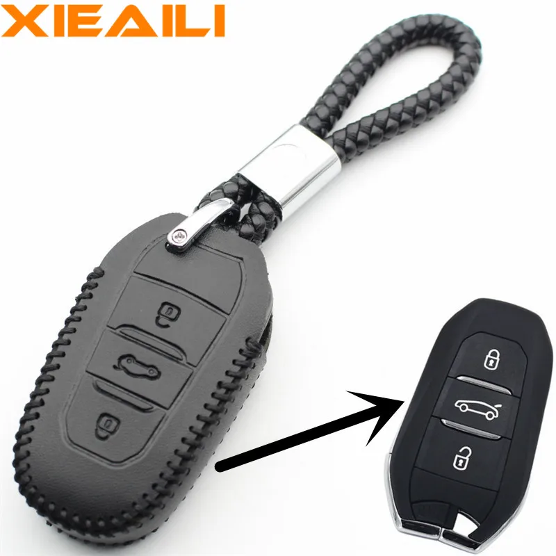 

XIEAILI Genuine Leather Remote Key Chain 3Button Smart Key Case Cover For Peugeot 3008/508/2008 For Citroen C4L/DS6/C6/DS5 S244