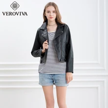VEROVIVA Women Autumn Black PU Leather Bomber Jacket Winter Moto & Biker Jacket Basic Zipper Female Outwear Coats Streetwear