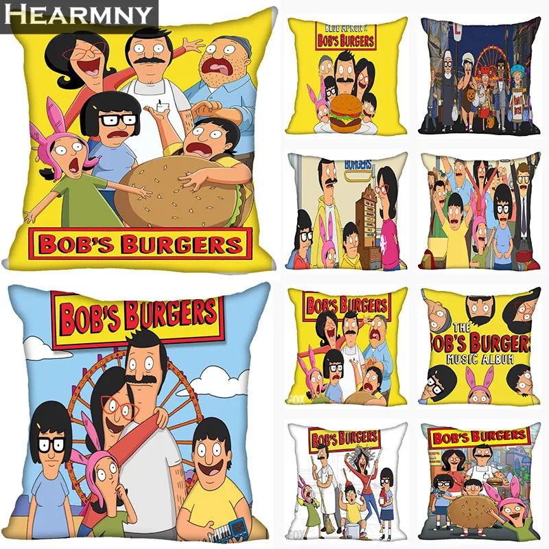 Новое поступление Bobs Burgers наволочка для спальни для дома или офиса, декоративные наволочки квадратная Подушка на молнии чехлы атласные мягкие не выцветают