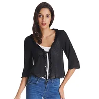 Kate Kasin Lightweight Shrug Bolero for Women Ruffle Cropped Knit Cardigan Ruffle Sheer Shrug Cardigan Sweater