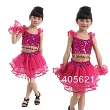 Девушки блестками вуаль танец живота юбка-пачка детская танцевальная одежда для представлений Современный балет латинского танца сценический костюм