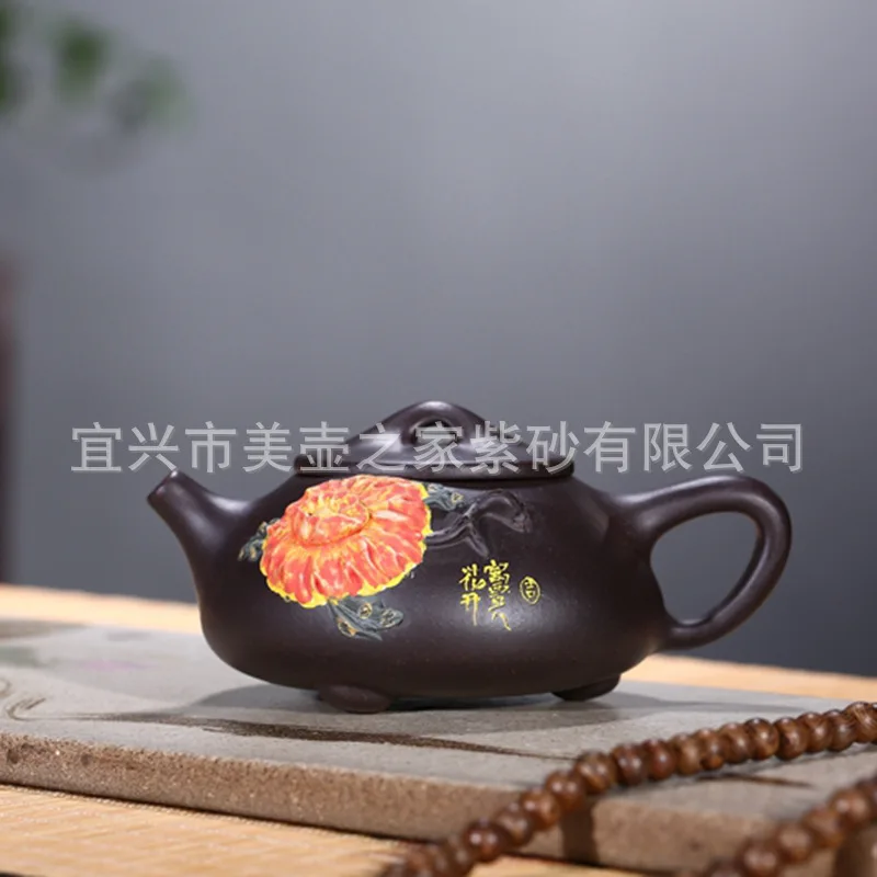 

Yixing Raw Ore Dark-red Enameled Pottery Teapot Technology Division Pure Manual Stone Drum Teapot Lettering Gift