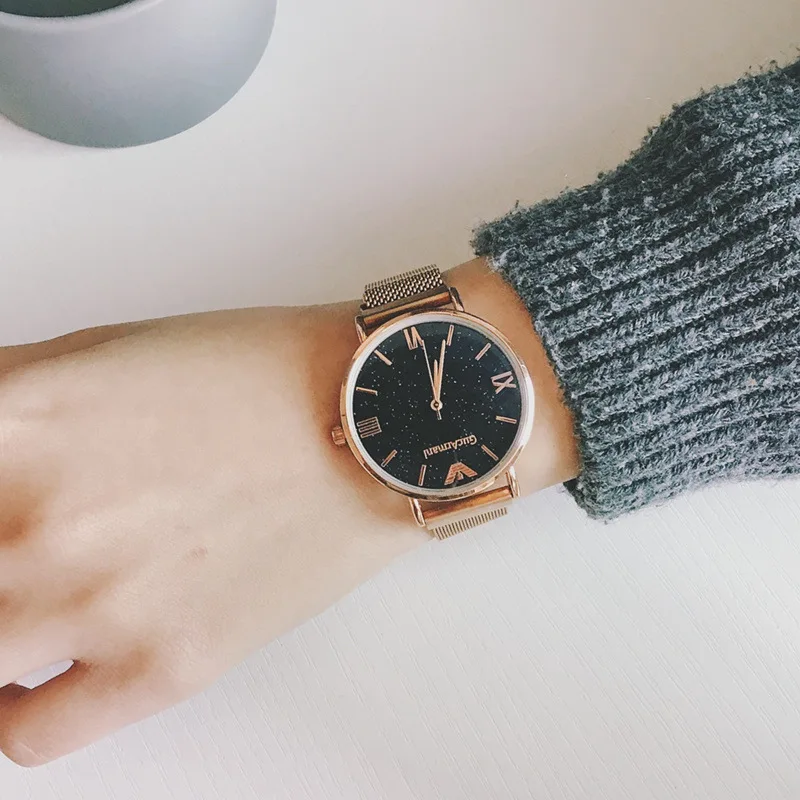 

Fashion Starry Sky Watches Men Women Top Brand Luxury Ultra Thin Men/Women Quartz Wristwatches Magnet Mesh Waterproof Gift Clock