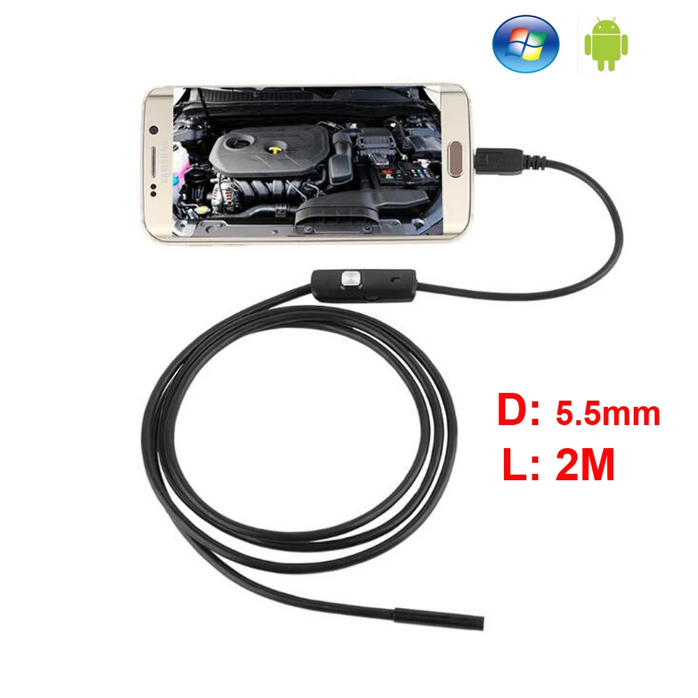 

Android Phone Micro USB 6 LEDs 1M Endoscope Inspection Camera 5.5mm 2M Android Phone PC USB Borescope IP67 Waterproof