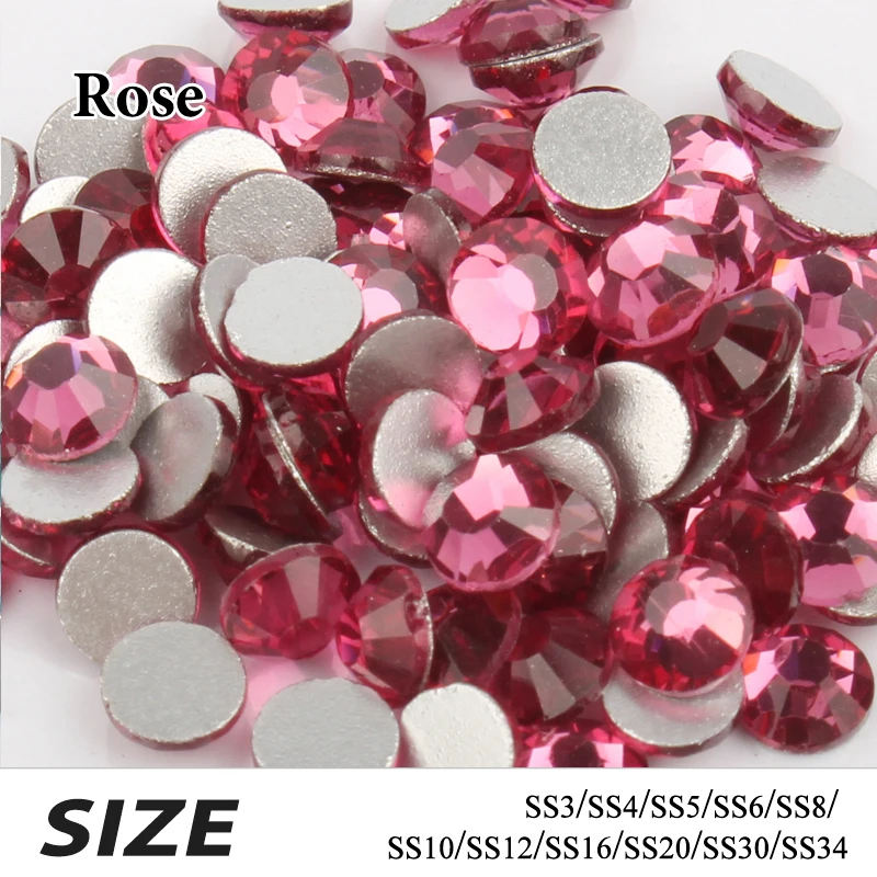 

SS3-SS34(1.5-7mm) Rose Nail Art Rhinestones Non Hotfix Flatback stones for Nail Art free shipping