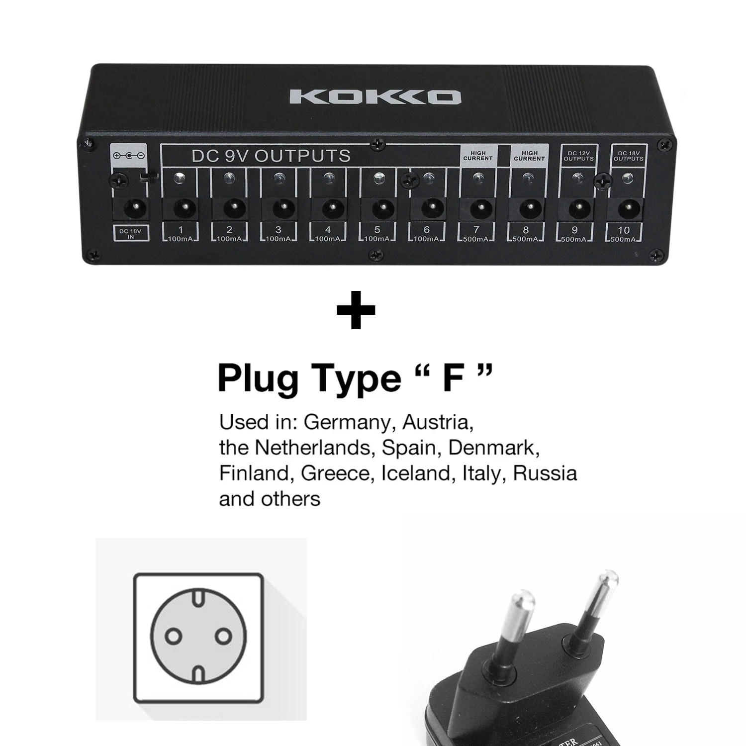 New KOKKO Guitar Pedal Power Supply Compact 10ways Out 7ways 9V100ma DC 9V/12V/18V Safety Voltage Protection