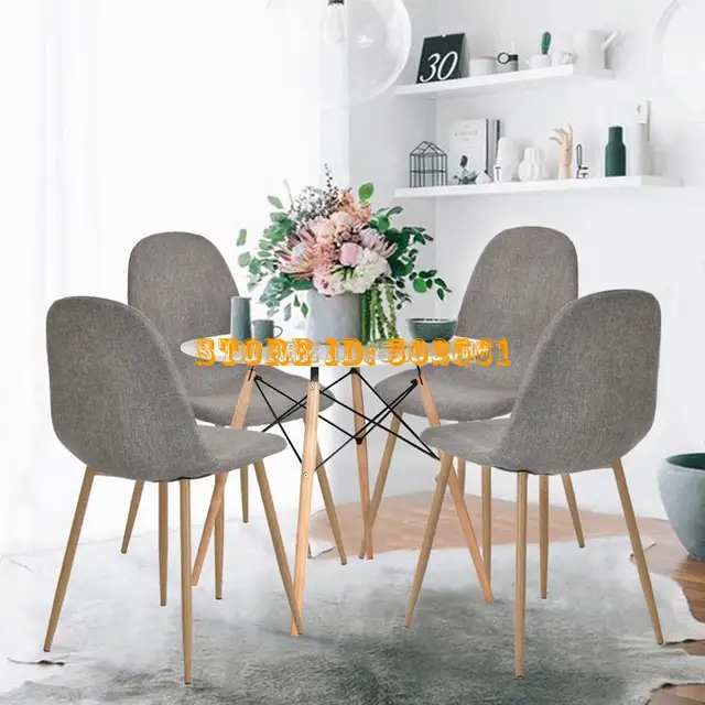 4pcs Dining Chairs Retro Seat Fabric Set Metal Leg Kitchen 4pcs Dining Chairs Retro Seat Fabric Set Metal Leg Kitchen Room Furniture Grey Dropshipping