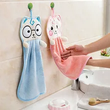 Милое кошачье полотенце для рук s для детей, мягкое Коралловое кухонное полотенце для мытья посуды, мультяшное животное, полотенце для детского сада